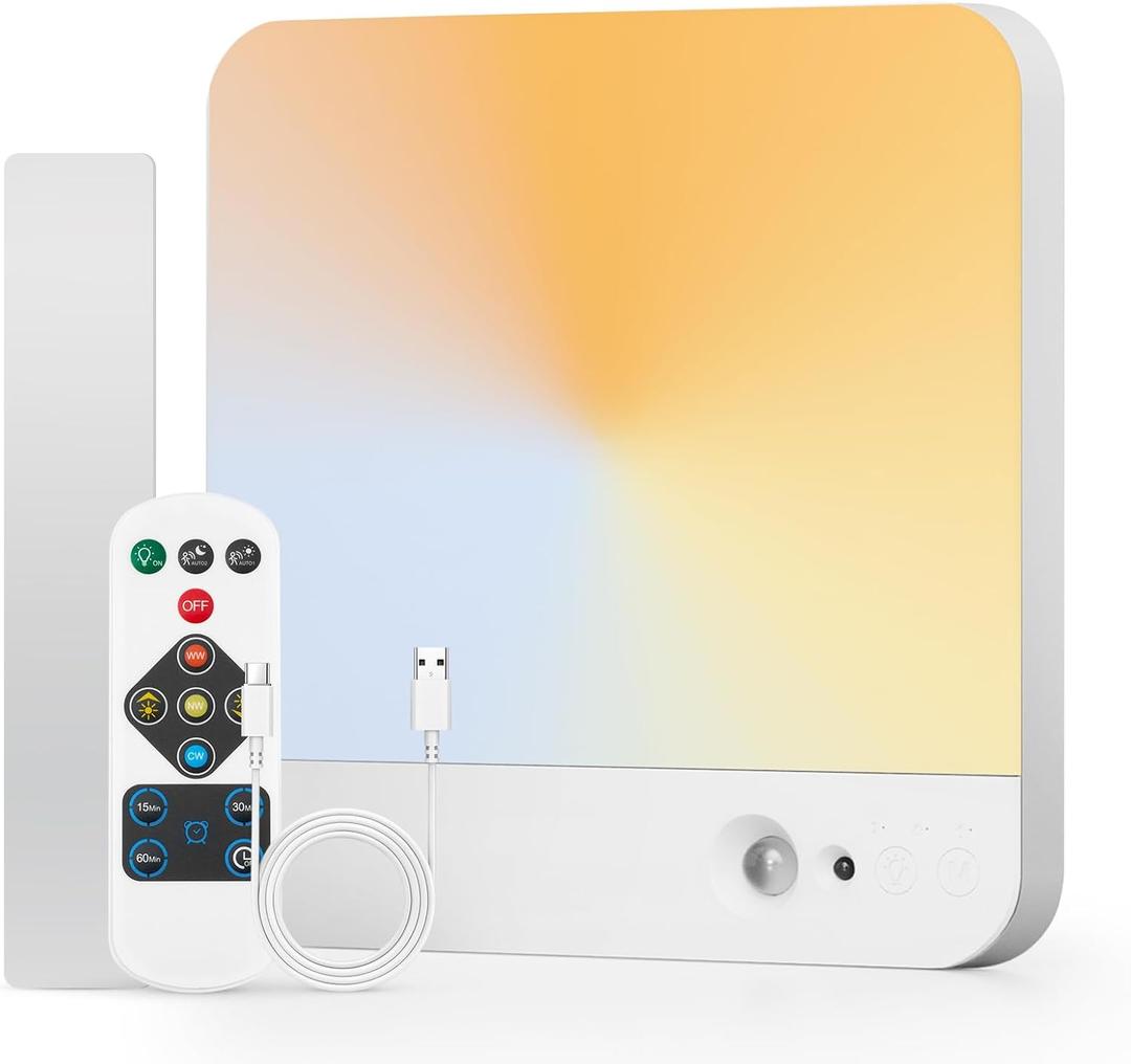 Combuh Battery Operated Ceiling Light, Rechargeable Motion Sensor Lighting with Remote, 3 Colors Waterproof Magnetic Cordless Lamp for Closet, Shower, Pantry, Garage, Hallway, 7.87Inch, Square (1pack)