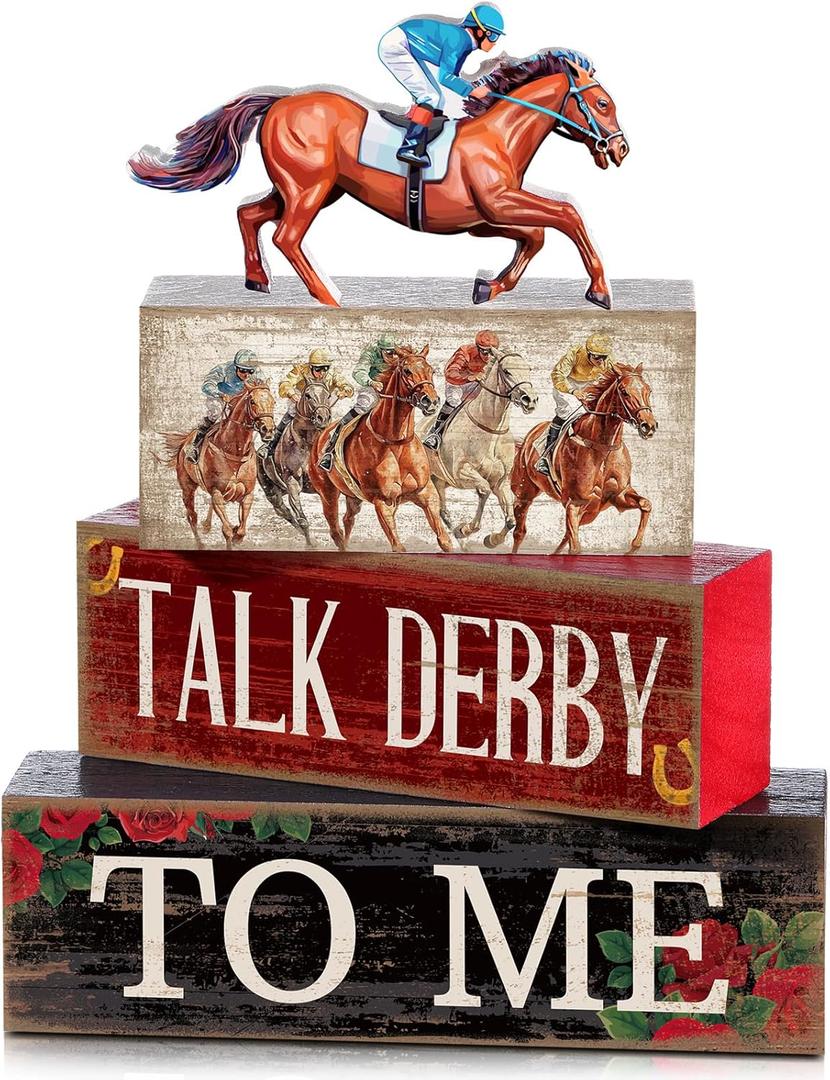 Lineshading 4 Pcs Derby Day Horse Party Decorations Derby Horse Racing Table Decor Wooden Horseman Centerpiece Decor for Home Office Desk Decorations Holiday Party Supplies