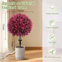 Artificial Red Eucalyptus Topiary Ball Tree 24" with Ground Spike, Set of 2 Artificial Boxwood Bushes for Faux Shrubs, Fake Evergreen Faux Plant for Indoor Outdoor Garden -UV ResistantFade-Proof