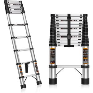 Telescoping Ladder 12.5 FT Telescopic Ladders Stainless Steel Extension Ladder with Triangle Stabilizers, Portable Collapsible Extendable Ladder for Home,RV,Outdoor Work,330lbs Max Capacity