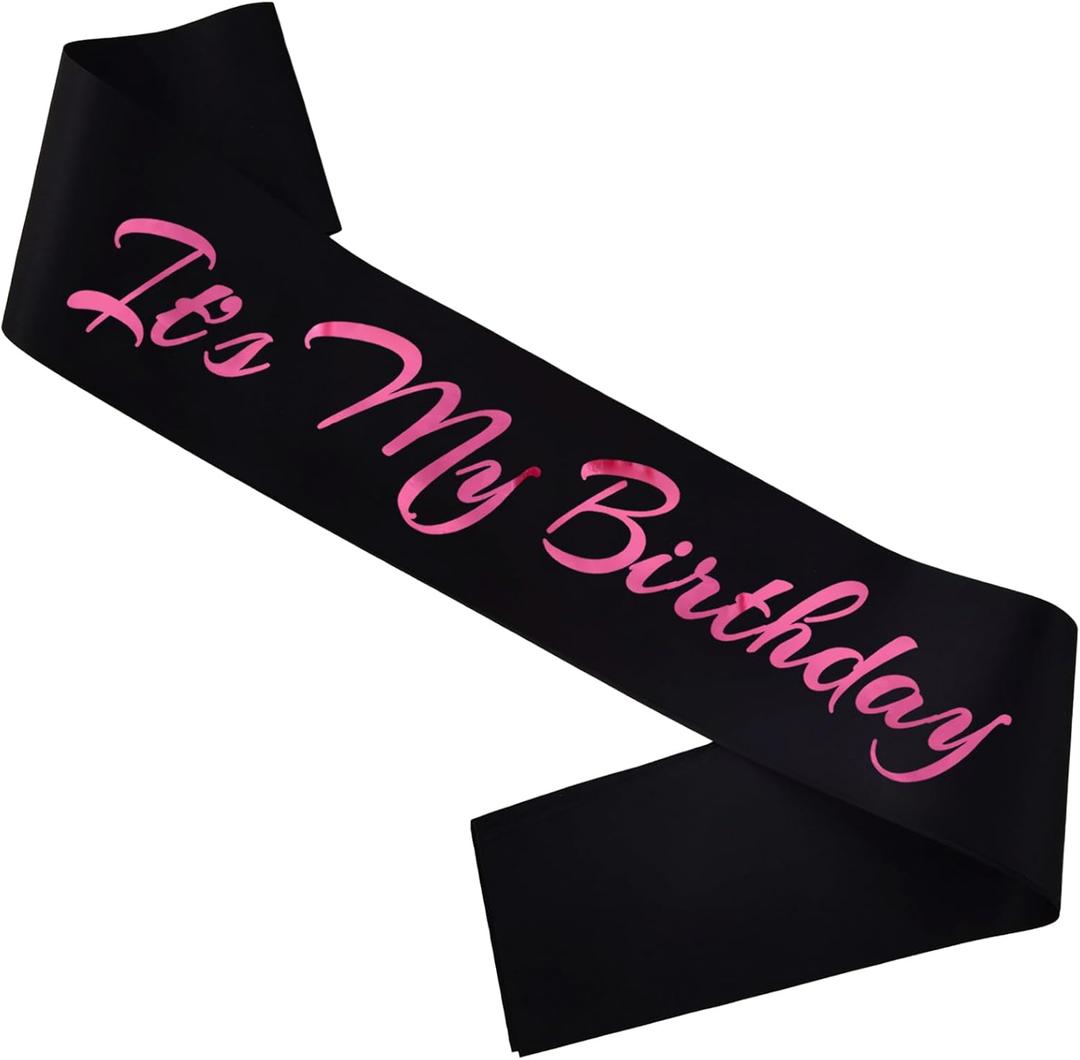 It's My Birthday Sash, Pink Letter Black Birthday Sash for Women or Girls Bday Party Supplies, Gifts for Bday Party Favors