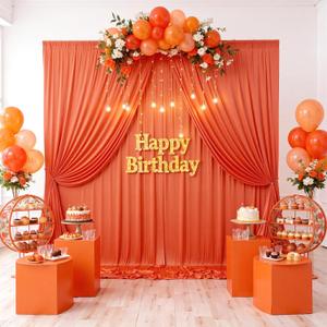 20ftx10ft Wrinkle Free Orange Backdrop Curtains for Parties, Silky Polyester Photo Backdrop Drapes 4 Panels 5x10ft Back Drop Cloth for Wedding Birthday Baby Shower Photography Background