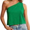 Tankaneo Womens One Shoulder Crop Tank Tops Y2K Going Out Sleeveless Tops | Summer, Loose Fit, Asymmetrical, Casual Going Out, Y2K Trendy (Green, XL)