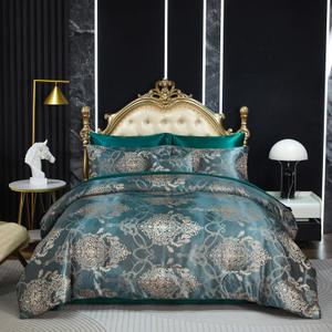 Green Jacquard King Comforter Set Sheet Set Elegant Bedding Set 8 Pcs Embroidery Neoclassical Floral Pattern Bed Home Decor Soft Down Comforter Luxury Hotel Silky Bed in a Bag with 1 Cushion Cover