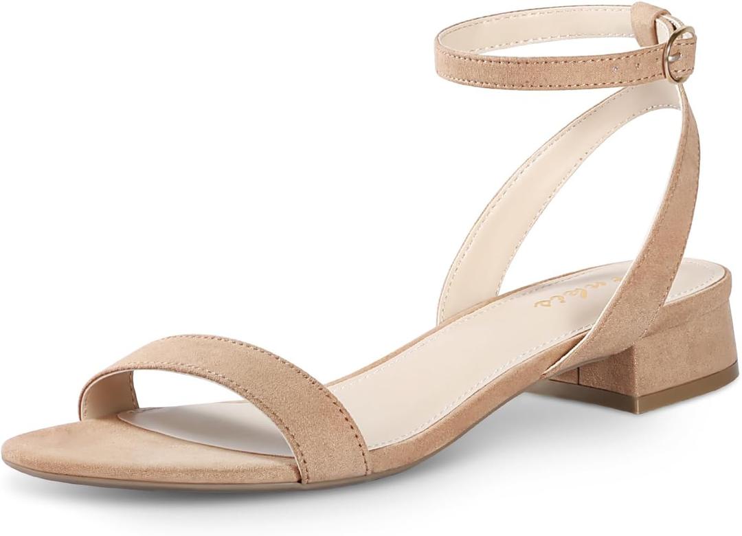 Ankis Black Nude White Red Women Sandals Comfortable Walking Strappy Open Toe Sandals for Women Dressy Summer 1 Inch Low block Heel Flat Adjustable Ankle Strap Wide Shoes 2025 (9, Brown Suede)