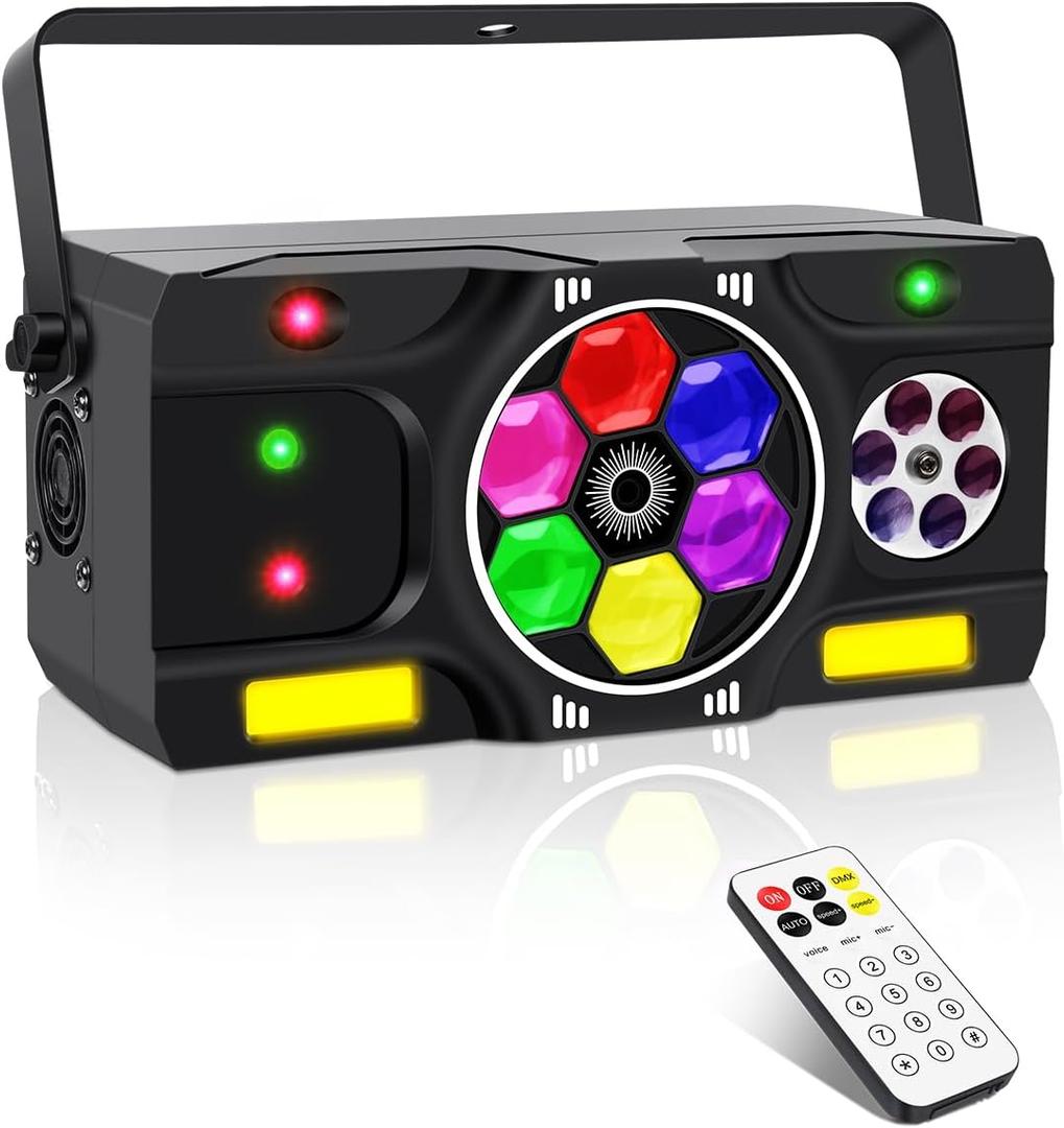 DJ Party Lights, 80W 6IN1 LED DJ Disco Light DMX & Remote Control, RGBW Bee-Eye Effect - Multi Patterns - Strobe Effect, Sound Activated Stage Light for Wedding Dance Gig Bar Rave