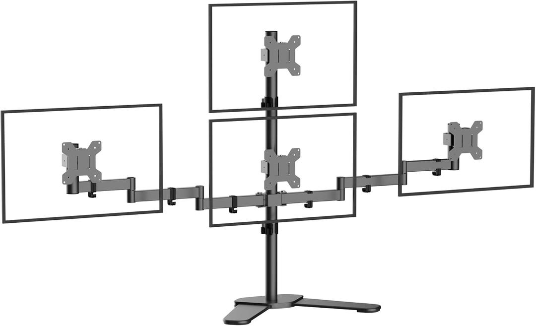 Pholiten Quad Monitor Freestanding Mount for 13-32 Inch Screens | Fully Adjustable 4 Monitor Stand with Base,Swivel, Tilt, Rotation,75 * 75MM/100 * 100MM Vesa Stand, Max Load 22lbs