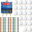 20 Pack 6 x 6 inch Mini Canvas and Easel Set, Mini Canvases for Painting with Wood Easels, Acrylic Paints, and Brushes, Small Canvas Painting Kits for Adults Students Beginners