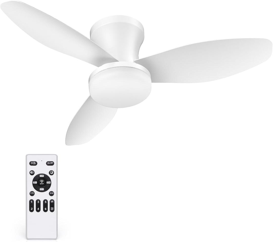 35 Inch Small Ceiling Fan with Led Lights Remote Flush Mount White | Quiet 6 Speeds,Modern LED Dimmable, Memory for Light,2/4H Timer,DC Reversible,Bedroom Living Room Indoor/Outdoor
