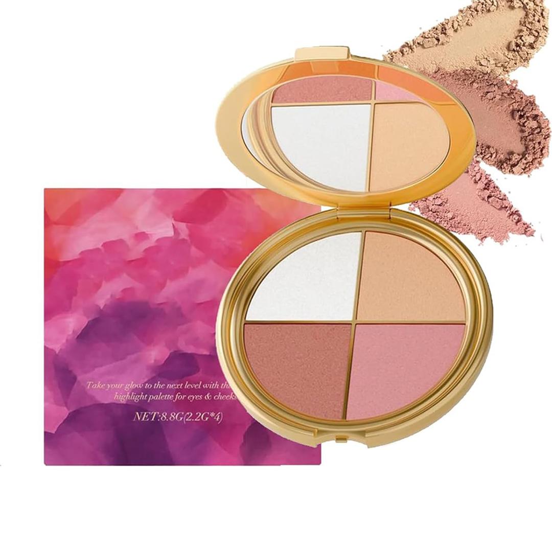 Eye & Cheek Palette  Eyeshadow and Highlighter Makeup (with Detachable Brush), Makeup Palettes Contour Kit, Shimmer Glow Face Highlighter Palette for Women Face, Natural Glow Contour Powder (1pcs)