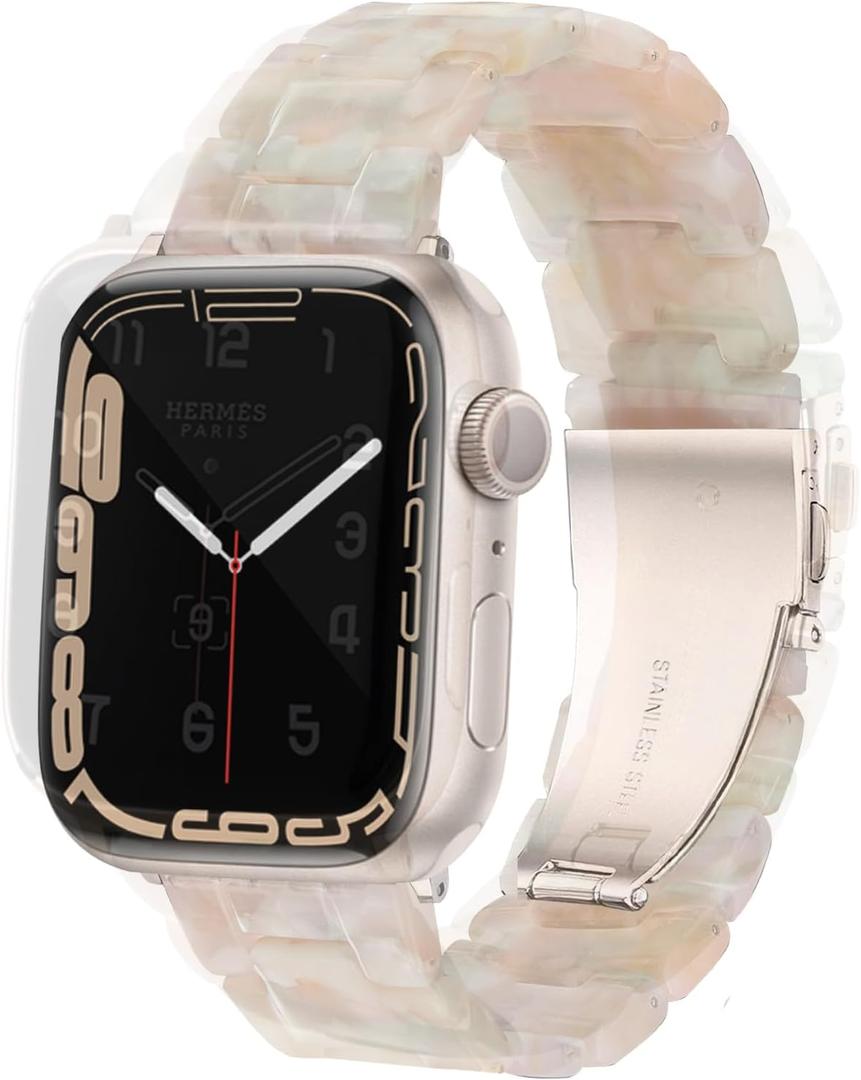 HOPO Compatible With Apple Watch Band 38mm 40mm 42mm 44mm Thin Light Resin Strap Bracelet With Stainless Steel Buckle Replacement For iWatch Series 8 7 6 5 4 3 2 1 SE (Pink Green/ Gold, 42/ 44/ 45/ 49mm)