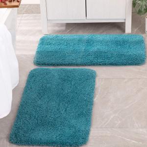 MIULEE Teal Bathroom Runner Rugs Set 2 Piece, Soft Absorbent Microfiber Bath Mat Set, Non Slip Quick Dry Machine Washable Plush Shaggy Large Bath Rugs for Bathroom Floor, Tub and Shower, 16x24 inches