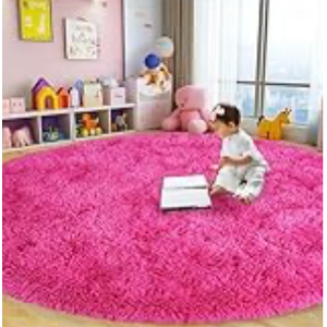 Xexsin Round Fluffy Rugs 6Ft for Girls Bedroom, Hot Pink Shag Circle Kids Rug Non-Slip for Bedside Dorm Nursery Playroom, Soft Cute Area Rugs for Living Room Decor