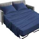 SPRINGSPIRIT Sleeper Sofa Queen Sheets Set, 4 Piece Bed Sheets Set Up to 8" Deep Pockets, Extra Soft and Breathable Bedding Sheets, Navy