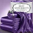 DECOLURE Satin Bed Sheets - 3 Piece Luxury Silky Twin Size Bedding Set - Softer Than Silk, Wrinkle-Free with 15 Deep Pocket Fitted Sheet, Perfect for Hair & Skin, Gifts for Women (Purple)