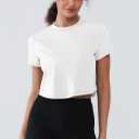 Women's Breathable Workout Top Loose Fit - Moisture Wicking Athletic Shirt, Short Sleeve Gym Tee with Mesh Panels (White, M)