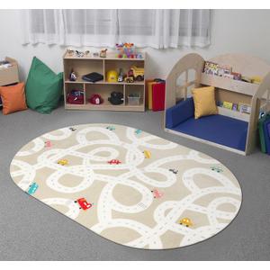 STARUIA Small Kids Rug for Kids Room, 3'x5' Washable Road Rug for Baby Nursery, Non-Slip Car Rugs for Playroom, Tan Traffic Play Mat Soft Fun Rugs for Boys Girls Dorm Toy Room Tent