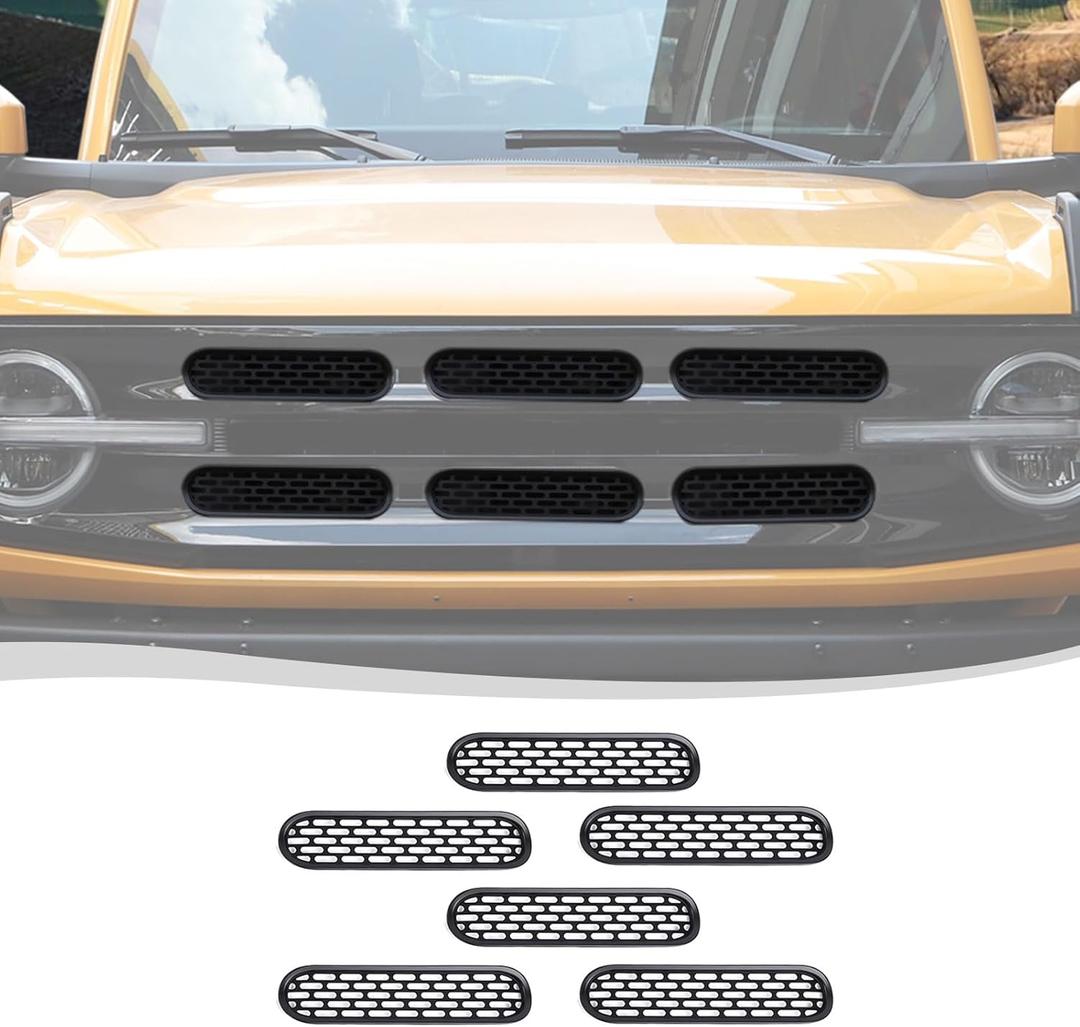 Voodonala for Ford Bronco 2021-2024 Front Grille Inserts Grills Mesh Decoration Cover Trim Cover Compatible With Ford Bronco 2&4Doors 2021-2024 (ABS,6Pcs/set,Matte Black)