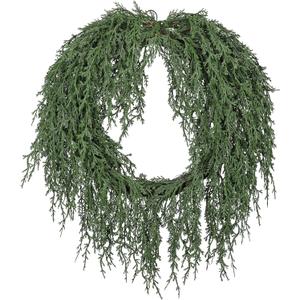 Real Touch Cedar Wreath 24 inch for Front Door Droop Faux Cedar Winter Christmas Wreaths Window Wreath Artificial Draping Pine Plant Green Large for Mantle Wall Indoor Outdoor Xmas Decoration