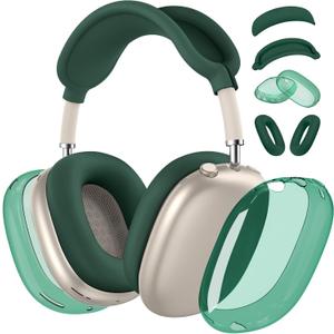 for AirPods Max 2/1 Case Cover, Ear Pad Case Cover/Ear Cups Cover/Headband Cover for Apple AirPods Max 2&1 Headphones (2026/2024/2020), Clear TPU Transparent and Silicone Accessories case, Dark Green