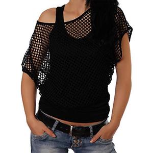 Smile Fish Women Casual Sexy 80s Costumes Fishnet Neon Off Shoulder T-Shirt (2pieces Black
XL)