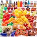 143 Piece Play Food for Kids Kitchen - Toy Assortment - Pretend Food for Toddler - Bonus Water Bottle + Deluxe Color Box Packaging + Storage Bag