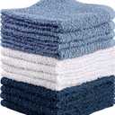 Towel and Linen Mart 100% Cotton - Wash Cloth Set - Flannel Face Cloths, Highly Absorbent and Soft Feel Fingertip Towels (Navy, White & Sky Blue, Pack of 12)