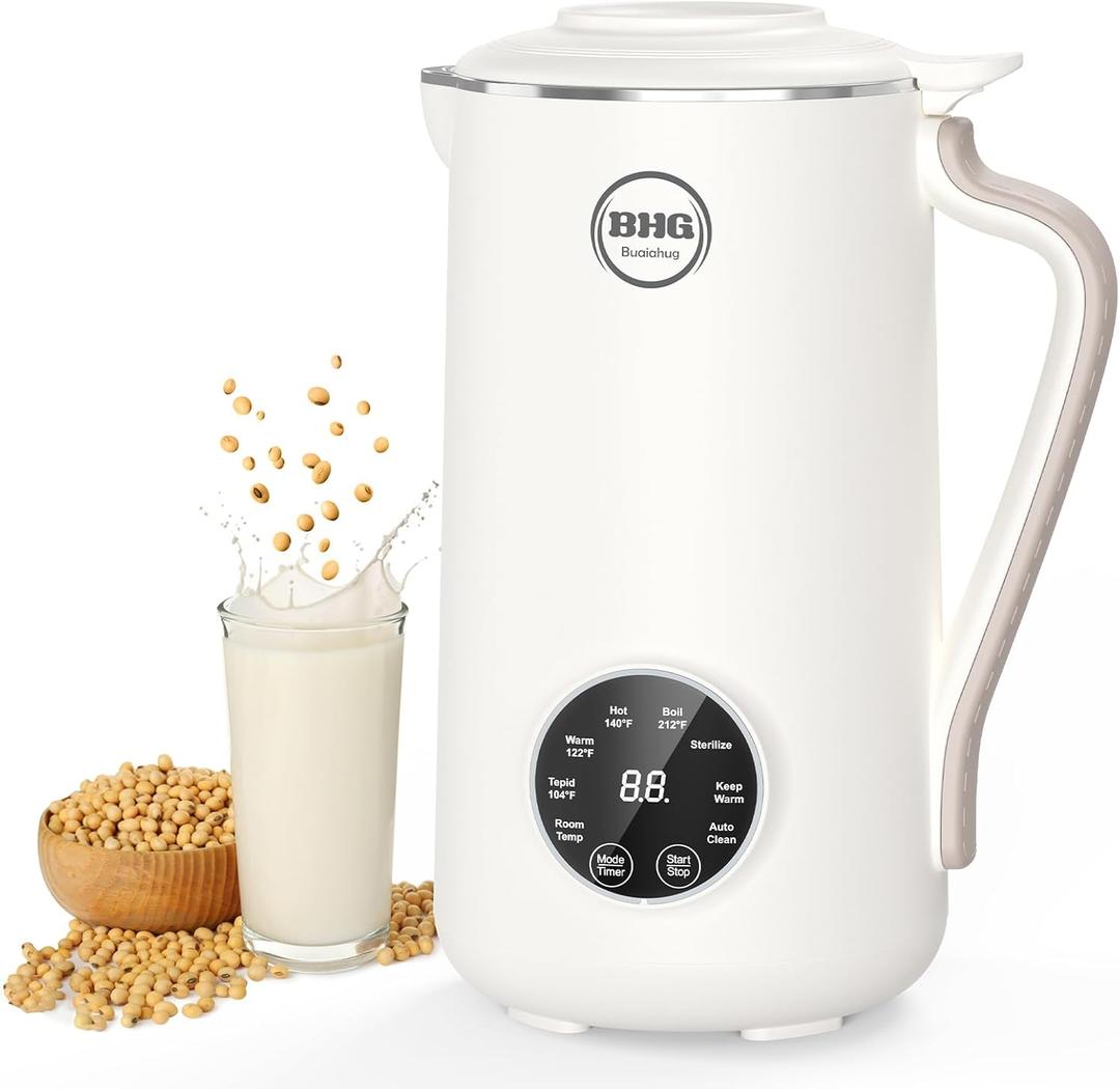 40oz Nut Milk Maker Machine - Multi-Functional Automatic Almond with 10 Blades, Plant-Based, Oat, Soy, and Dairy Free Beverages 12 Hours Timer/Auto-clean/Room Temp/Keep Warm/Boil, White