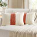 Woaboy Set of 2 Rust Orange Boho Decorative Throw Pillow Covers 12x20 Inch Lumbar Farmhouse Cotton Cushions Modern Home Decor for Livingroom Bedroom Couch Bed Sofa Chair
