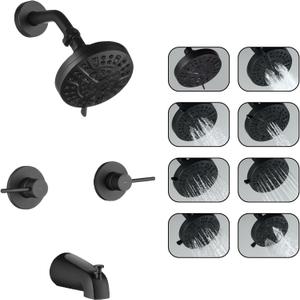 2 Handle Shower Faucet Set with Tub Spout Matte Black Two Handles Shower Faucet Set Bathtub Shower Faucet Combo Wall Mount