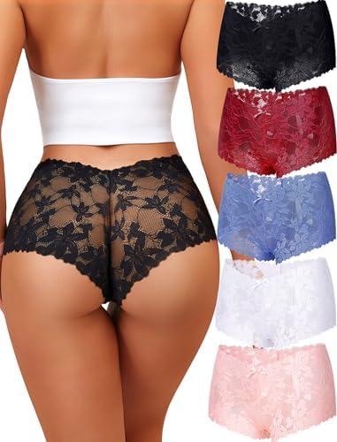 Take Talk Sexy Lace Underwear Panties Lingerie Gift for Women Wife 5 Pack Soft Cheeky Boy shorts Plus Size Underwear Women,XL