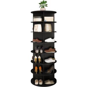 7 Tier Rotating Shoe Rack Tower 360, Circular Shoe rack Rotating, Spinning Bookshelf,Handbag/Vertical Shoe Storage Rack Lazy Susan, Revolving Shoe Rack for Closet, Front Door Entrance - Black