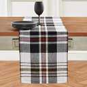 Solino Home Table Runner 132 Inches Long - 100% Pure Linen Black Oxford Plaid Table Runner 14 x 132 Inch for Dining