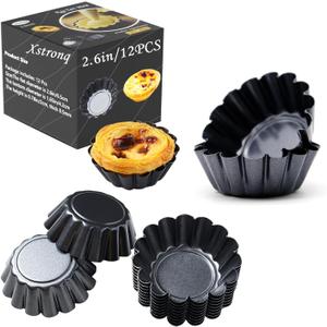 Egg Tart Molds 12PCS Tart Pan 2.6inch, Mini Carbon Steel Non Stick Tart Pans, Tart Molds For Baking 