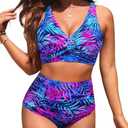 High Waisted Two Piece Swimsuit-Womens Bikini Set Tummy Control Bathing Suit Modest Full Coverage Bikini 2025, Large