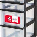 IRIS USA Plastic Drawer Storage Organizer Rolling Cart, with Wheels Casters, 4-Drawers, for Classroom Art Craft Supplies Dresser Closet Bathroom Laundry Room, Black/Clear