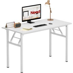Need Folding Desk for Home Office 39-3/8" Length Modern Folding Table Computer Desk No Install Needed White Color Desktop White Frame AC5DW(100 * 60)