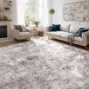 Abstract 10x14 Washable Rug: Modern Non Slip Area Rug Soft Carpet Foldable Distressed Stain Resistant Neutral Rugs for Living Room Bedroom Decor Large Indoor Farmhouse Rug 10'x14' Gray Cream