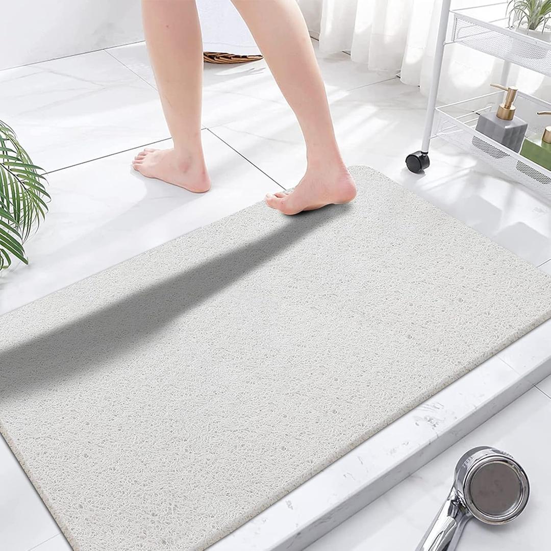 godehone Shower Mats Non Slip Without Suction Cups, PVC Loofah Bathroom Mats, Loofah Mats for Shower and Bathroom, Quick Drying, 23.6 47.2 Inch, White