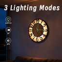 Glow in The Dark Wall Clock Battery Operated, 16 Silent Decorative Wall Clock with 3 Modes Night Light, Rustic Modern Metal & Wood Clocks for Living Room Decor, Arabic Numerals