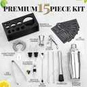 Mixology Bartender Kit with Stand - 15 Piece Bar Tool Set, Silver Bar Set Cocktail Shaker Set for Drink Mixing - Includes Martini Shaker, Jigger, Strainer, Bar Mixer Spoon, Tongs, Opener | Gift Idea, Silver/Black