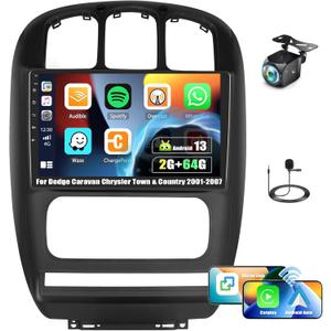 2+64G Android 13 Car Stereo for Dodge Caravan Chrysler Town&Country 2001-2007 with Wireless Carplay Android Auto,10.1'' Touchscreen Car Radio with Mirror Link WiFi/GPS Bluetooth FM/RDS SWC+Rear Camera