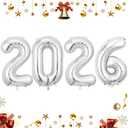 Silver 2026 Balloons, 16 Inch Foil 2026 Number Balloons, Grad Balloons for Class of 2026 Graduation Party, Silver Matellic Foil New Year Birthday Home Office Party Supplies