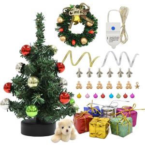 iLAND Dollhouse Accessories Mini Christmas Tree with Lights 6 inch Dollhouse Christmas Decorations CuteTiny Xmas Tree Miniature Decor 1/12 Scale Accessories Shining Small Gifts