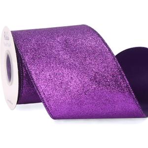 Ribbli Purple Glitter Wired Ribbon with Metallic Edge, Christmas Ribbon for Wreath, Tree Decoration, Home Decor, 4 Inch x 10 Yards