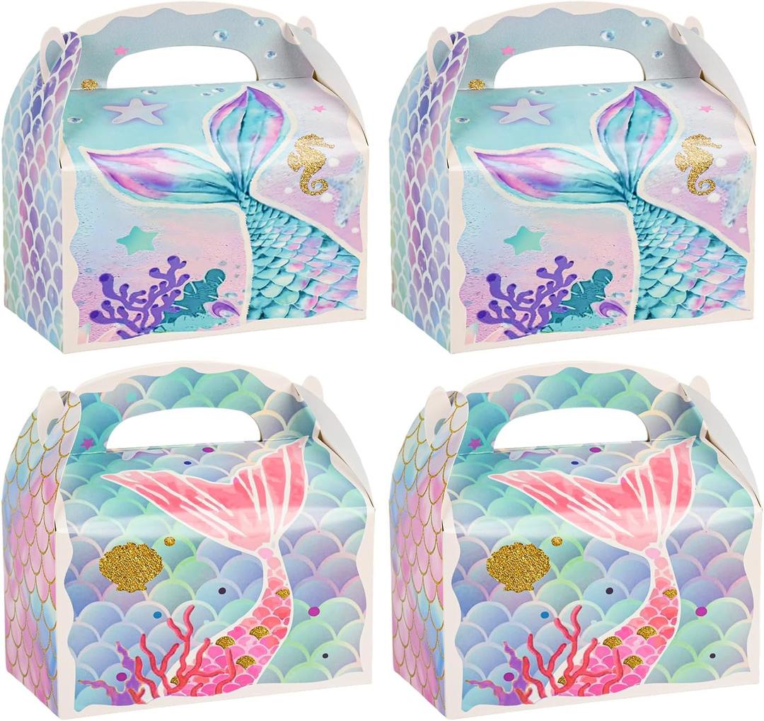 36 Pack Cute Mermaid Party Favor Treat Boxes, Small Ocean Gable Boxes for Parties Giveaways and Small Business 6.18x3.58x3.39 Inches