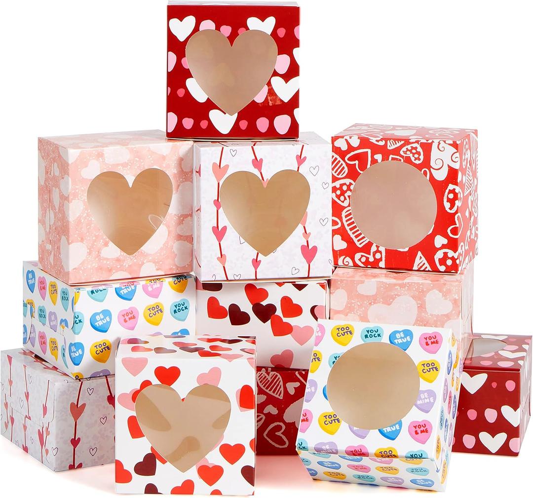 JOYIN 24 Pcs Valentines Day Bakery Treat Boxes Valentines Cupcake Boxes Valentines Cookie Boxes with Window for Holiday Pastries, Doughnut, Cookie, Cupcakes, Brownies, Truffles Gift Giving
