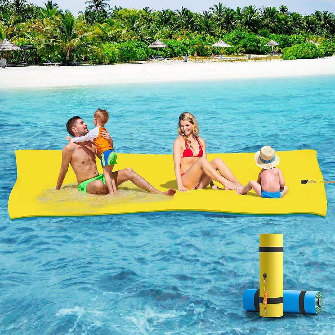 CTSC Lily Pad Floating Mat - Floating Water Mat - 9 x 4 Ft Floating Mat for Lake, 3-Layer Tear-Resistant XPE Foam with a 16.4' Elastic Bungee Tether for Lake, Beach, Ocean, Pool, 9' x 4' x 1.3"