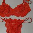 Lilosy Sexy Underwire Cute Push Up Strappy Embroidered Mesh Sheer Lingerie Set See Through Panty Bra, XL