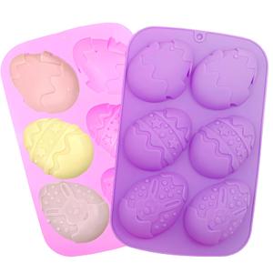 2Pcs Easter Egg Silicone Molds,6- Cavity Egg Molds, Egg Shaped Silicone Molds for Baking Cake, Chocolate, Soap, Ice Cube Tray, Muffin